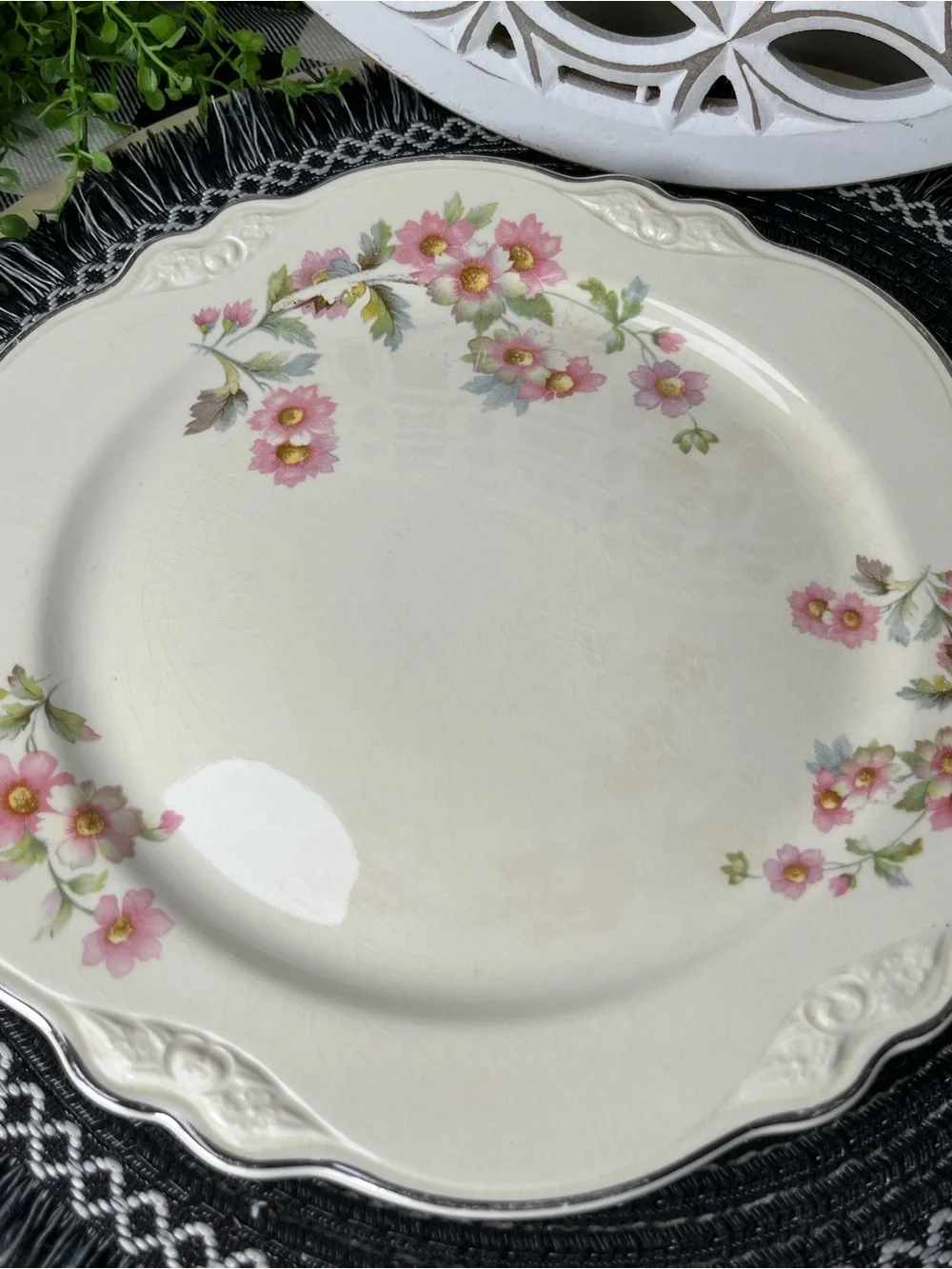 Homer Laughlin Virginia Rose JJ59 Dinner Plate Platinum Trim